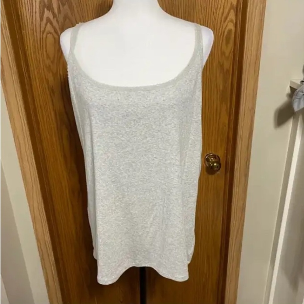 Plus size grey lace neck tank top